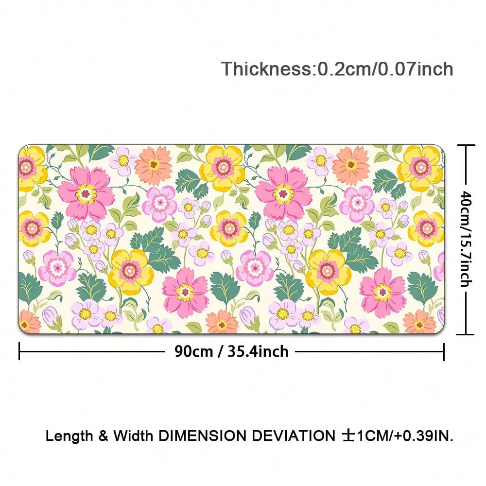 Large Mouse Pad, Wildflowers Floral Desk Mat Computer Keyboard Pad Non-Slip Rubber Base With Stitched Edges For Laptop Gaming, Office & Home