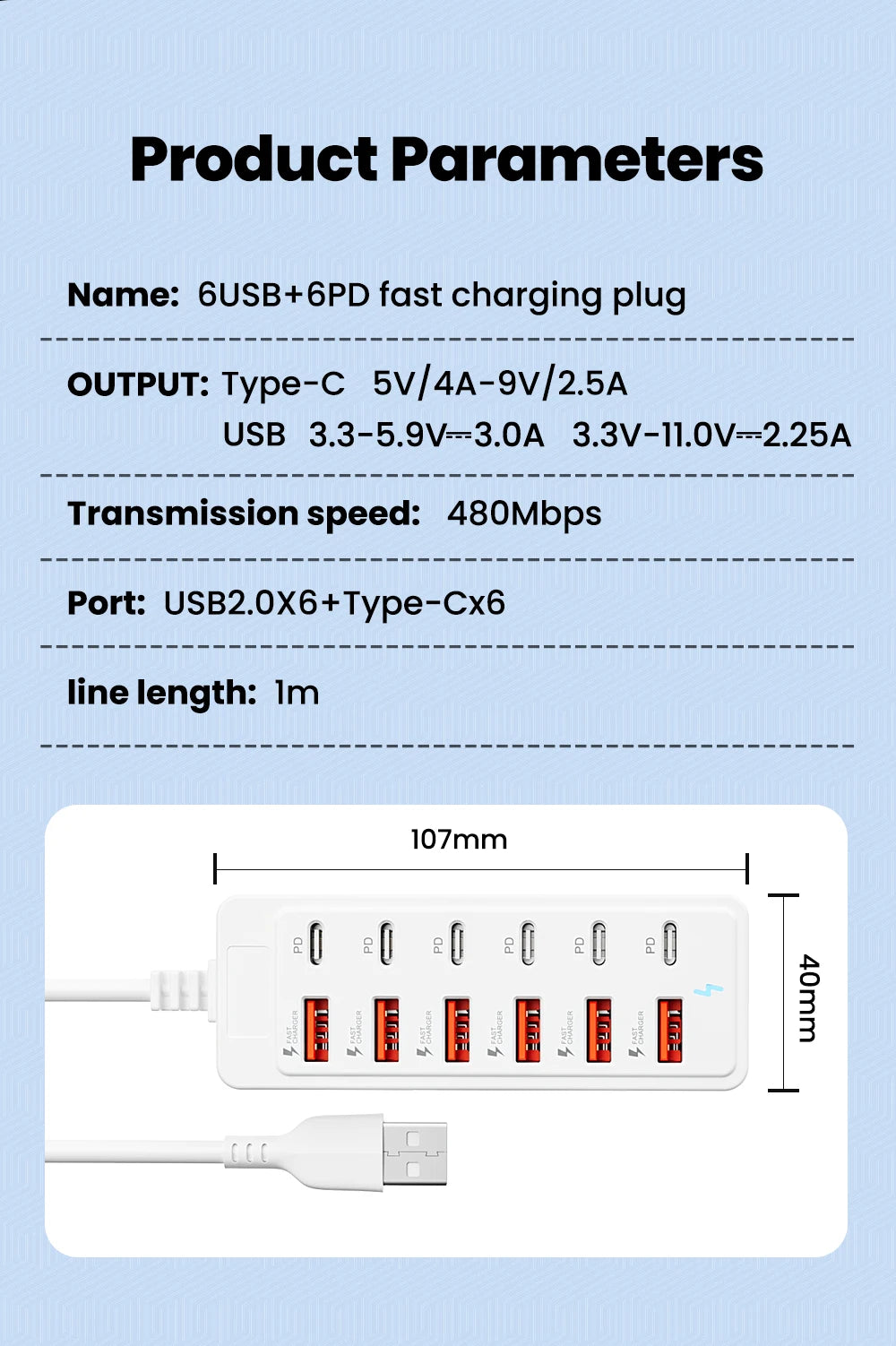 12 IN1 Power Strip Multi Port USB Charger Station Wall Desktop Power Adapter USB Type C Fast Charging Charger For iPhone Samsung