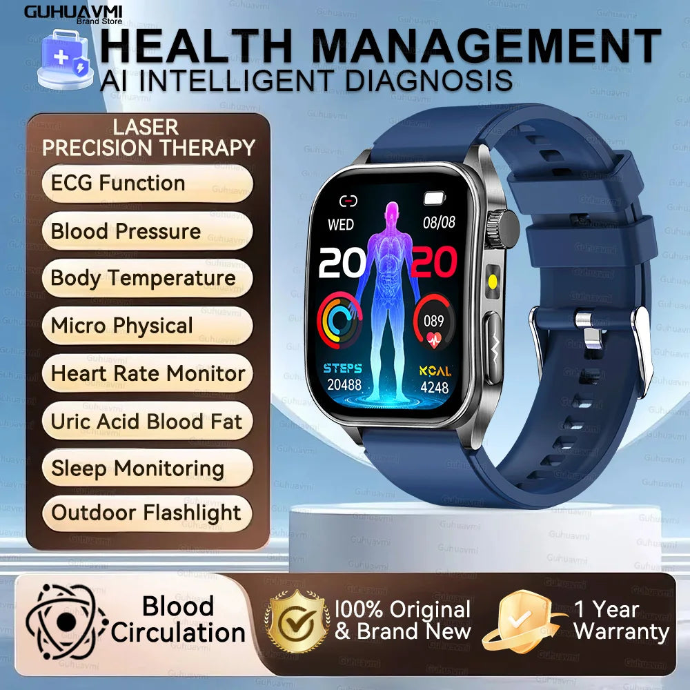 New Laser Treatment Three High Smart Watch Men ECG Heart Rate Uric Acid Health Tracker 1.95 inches Sapphire Glass SmartBracelet