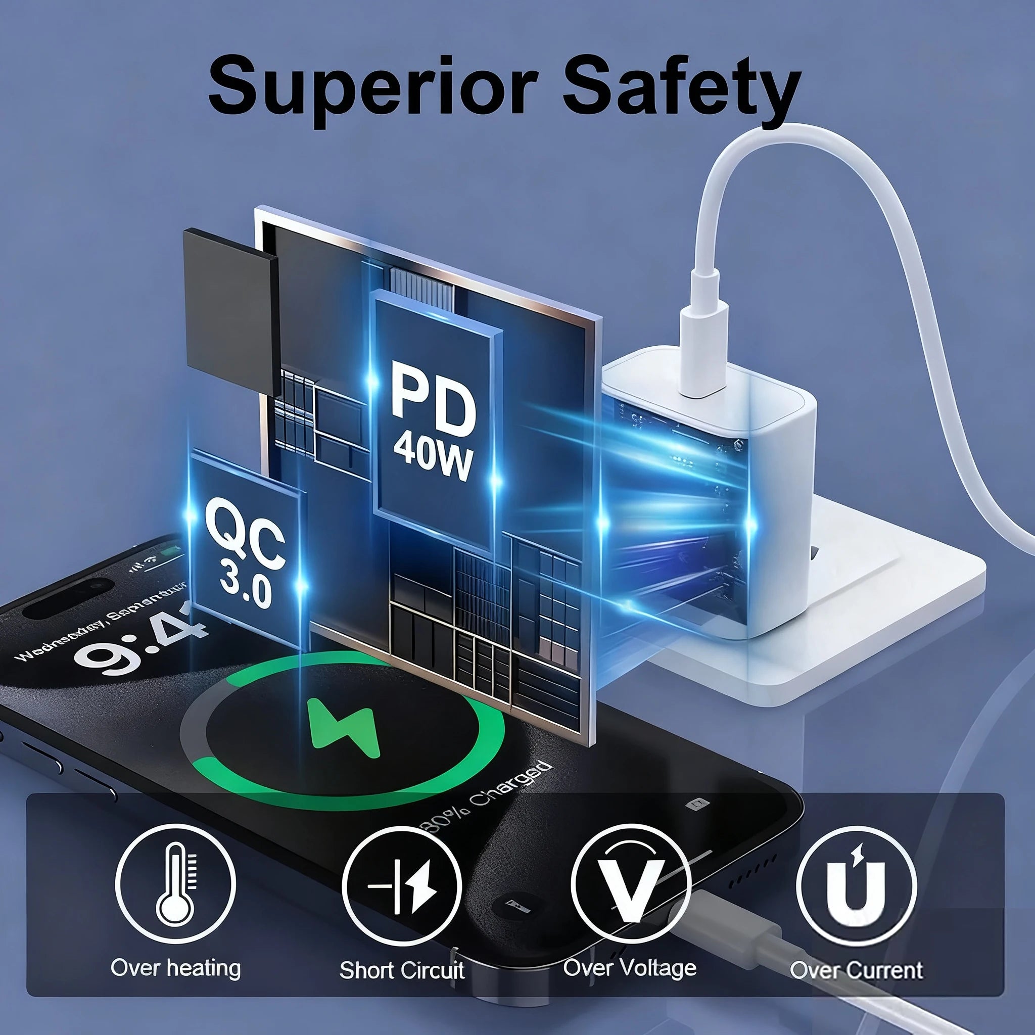 PD 40W Type C Charger Fast Charging Adapter For iPhone 17 13 11 12 14 15 16 Pro Max Plus  Charger USB-C Type C Cable