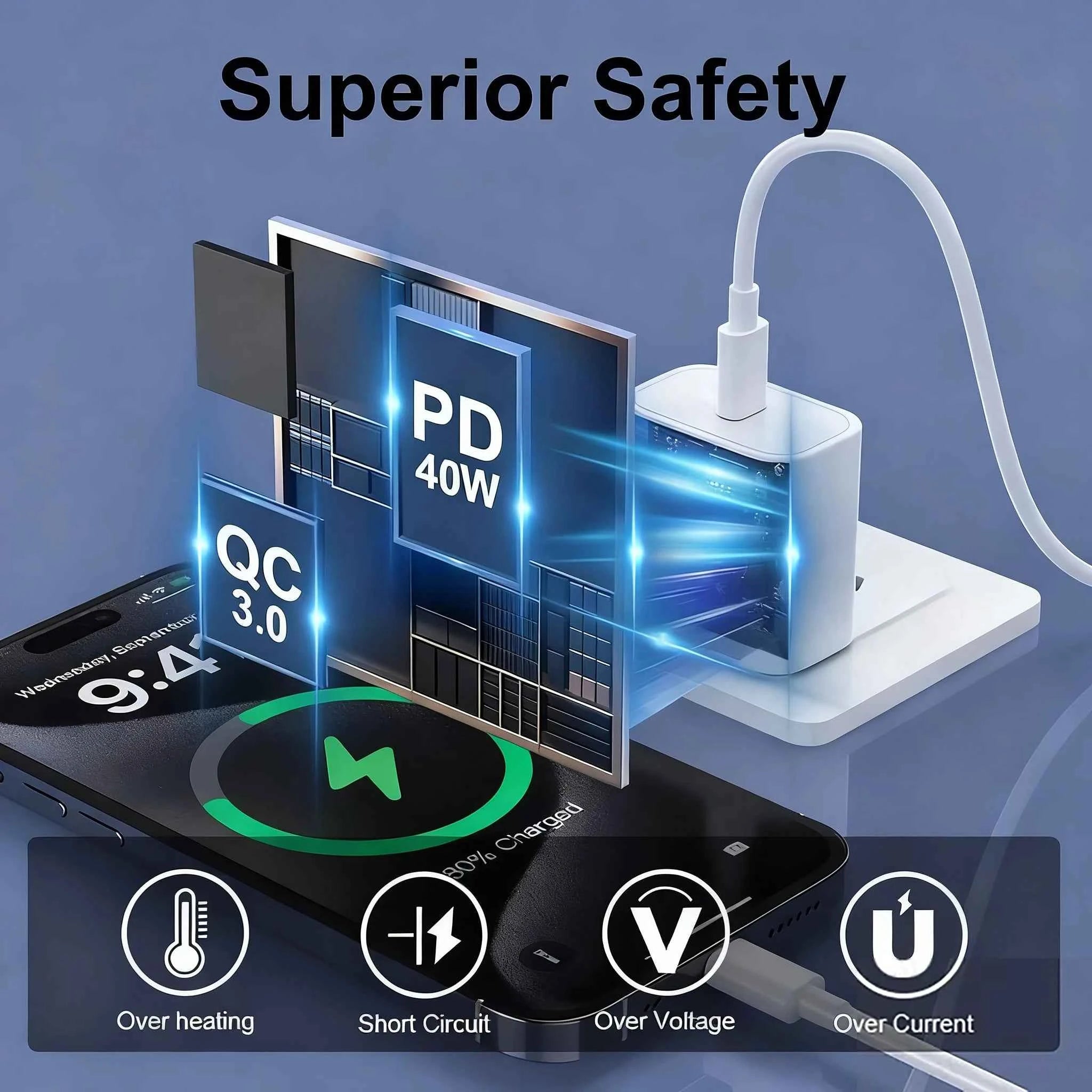 PD 40W Type C Charger Fast Charging Adapter For iPhone 17 13 11 12 14 15 16 Pro Max Plus  Charger USB-C Type C Cable