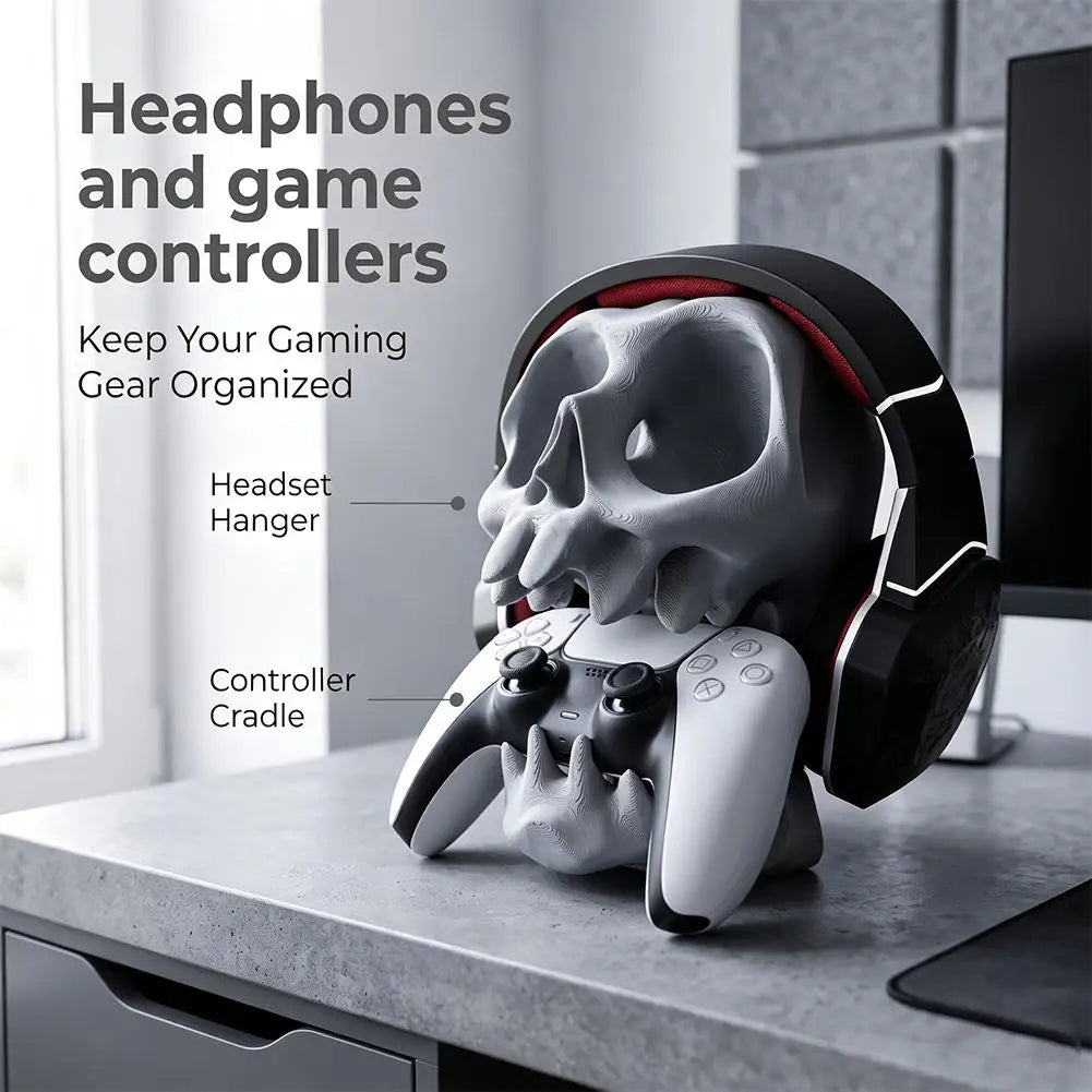 3D Printed Gaming Headset Stand Skull-Shaped Gaming Desk Organizer Desktop Storage Stand, PS5/PS4 Compatible Gamepad Stand