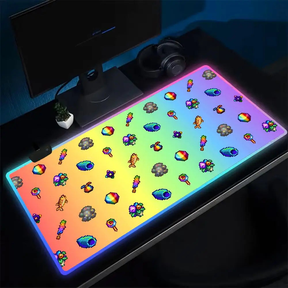 Super Farmer S-STARDEW VALLEY Mouse Pad Anime Gaming Mouse Pad LED Table Pads Backlit Rubber Desktop XXL Mousepad RGB Desk Mats