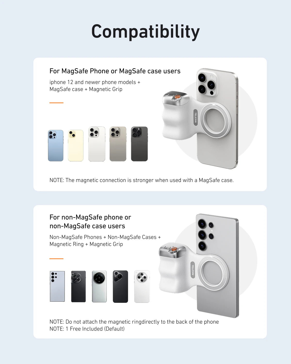 Magnetic Phone Camera Grip Smart Phone Holder With Remote Control Shooting Aid Handle Compatible For Iphone, Huawei, Samsung