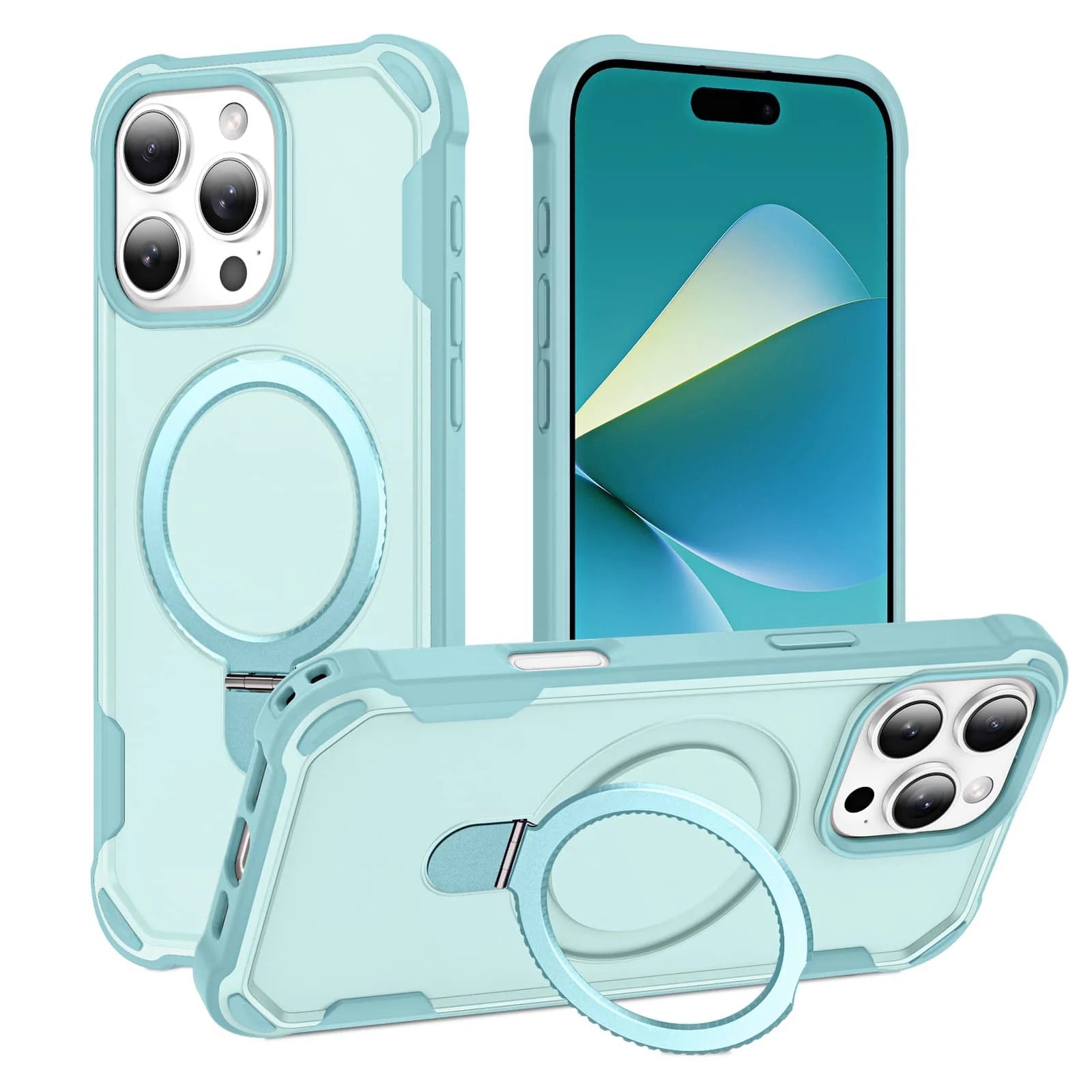 For iPhone 16e/16/15/14/13/12 Pro Max 16 Plus 11 Stand Case Compatible with Magnetic, Built-in Ring Holder Drop Protection Cover