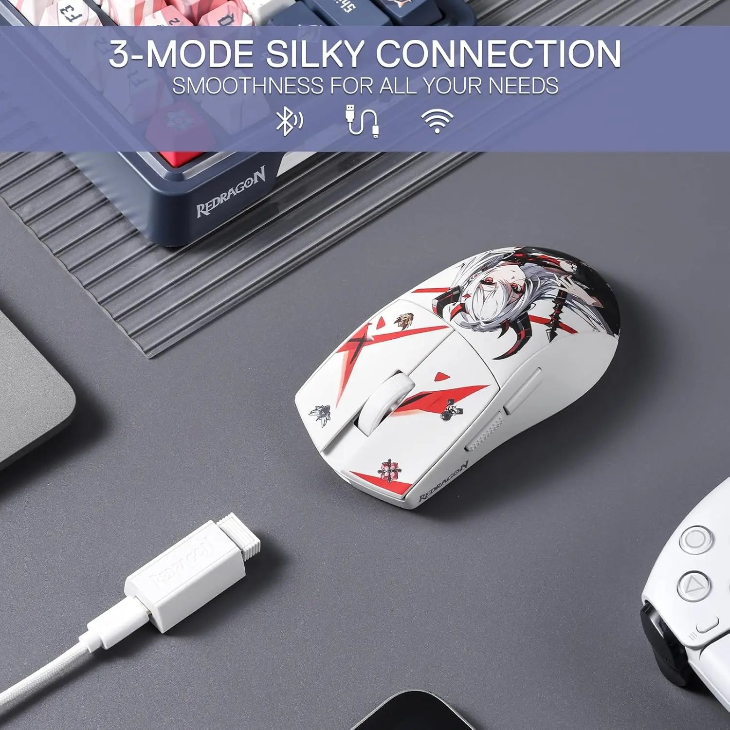 Redragon M916AK PRO 3-Mode Anime 42G Ultra-Light 26K DPI Full Programmable Buttons Gaming Mouse - WinSupport Tech