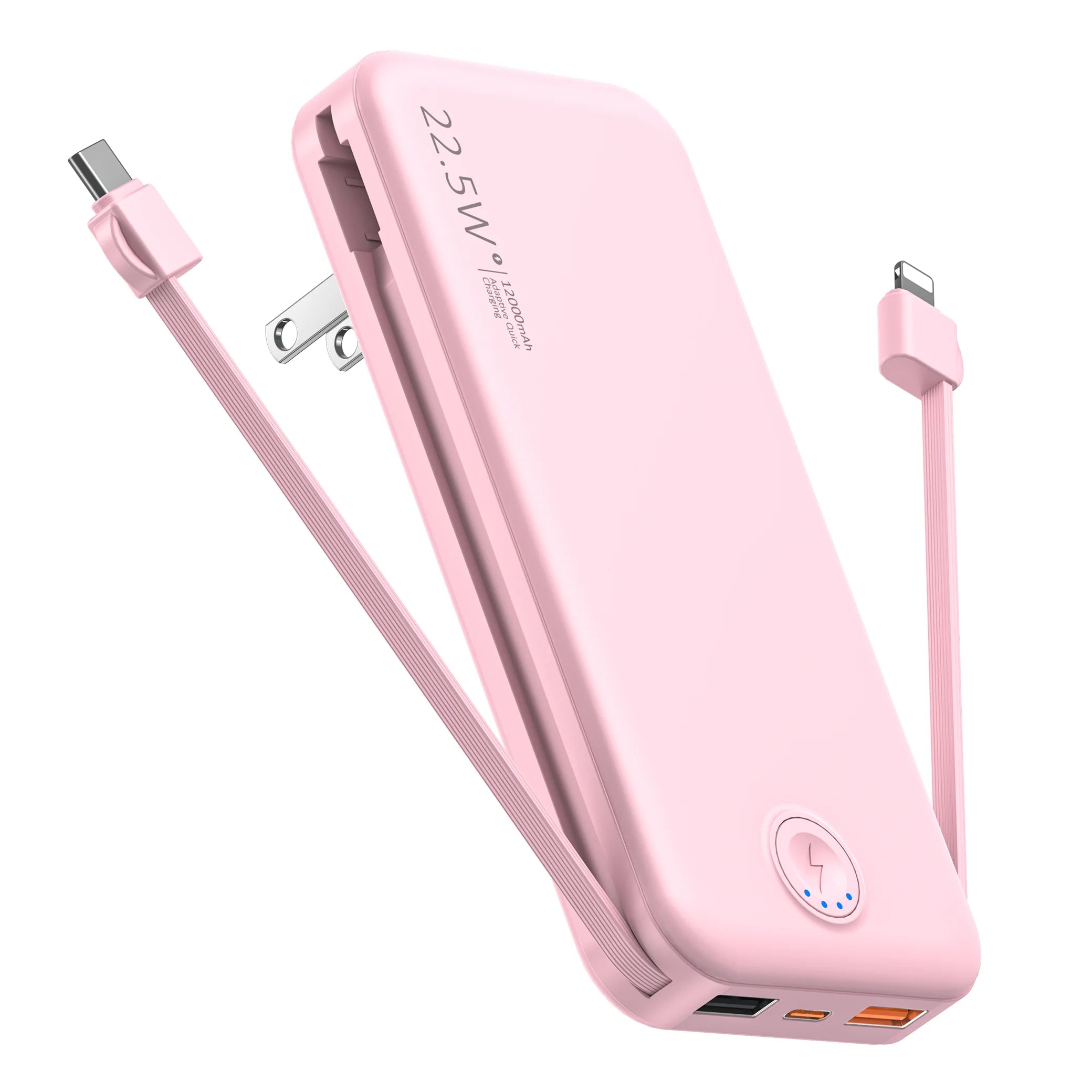 Portable Charger for iPhone Built in Cables and Wall Plug,12000mAh Slim Fast Charging USB C Power Bank,Travel Essential