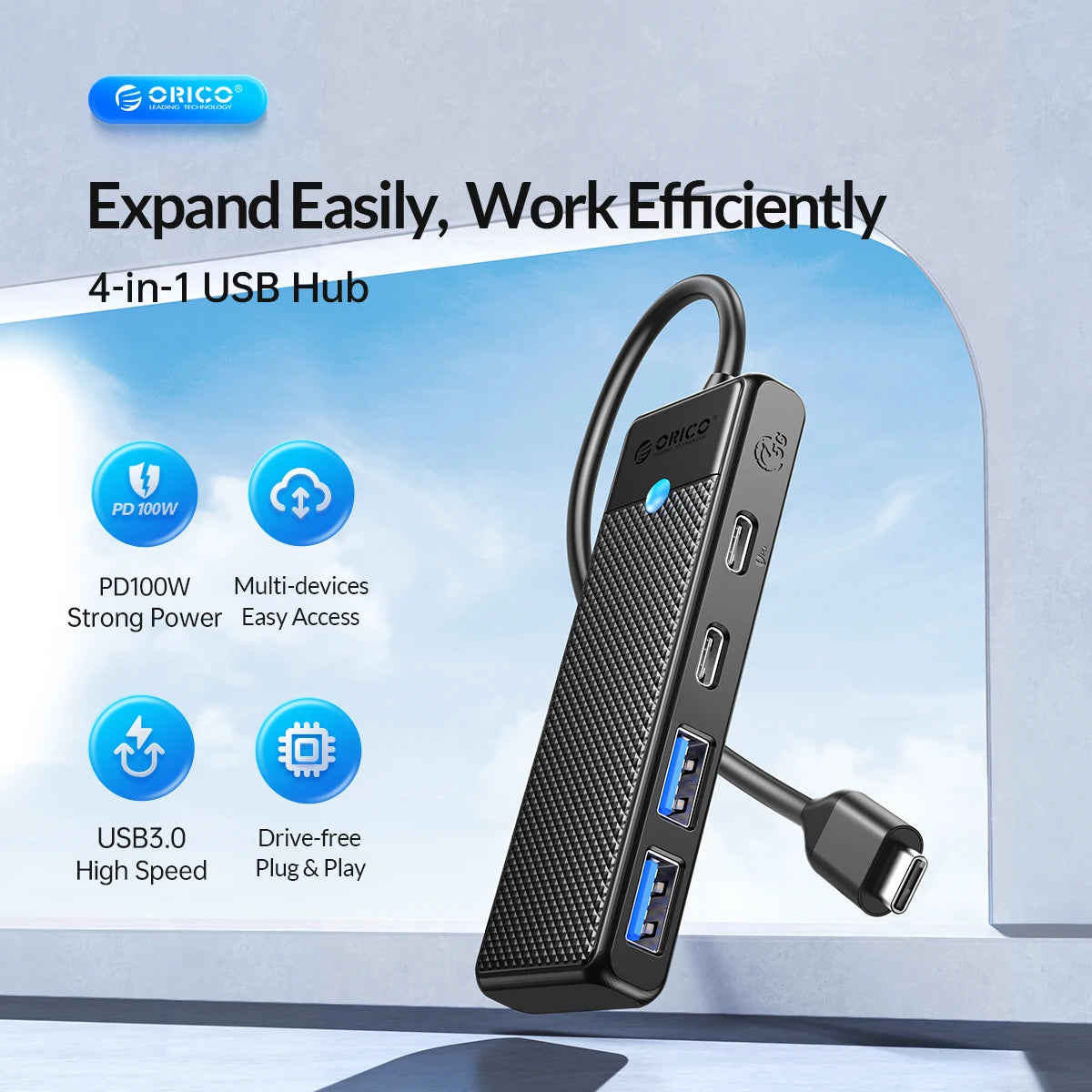 ORICO USB 3.0 HUB Adapter Port Extender PD100W Charging Port 5Gbps High-Speed Transmission hub