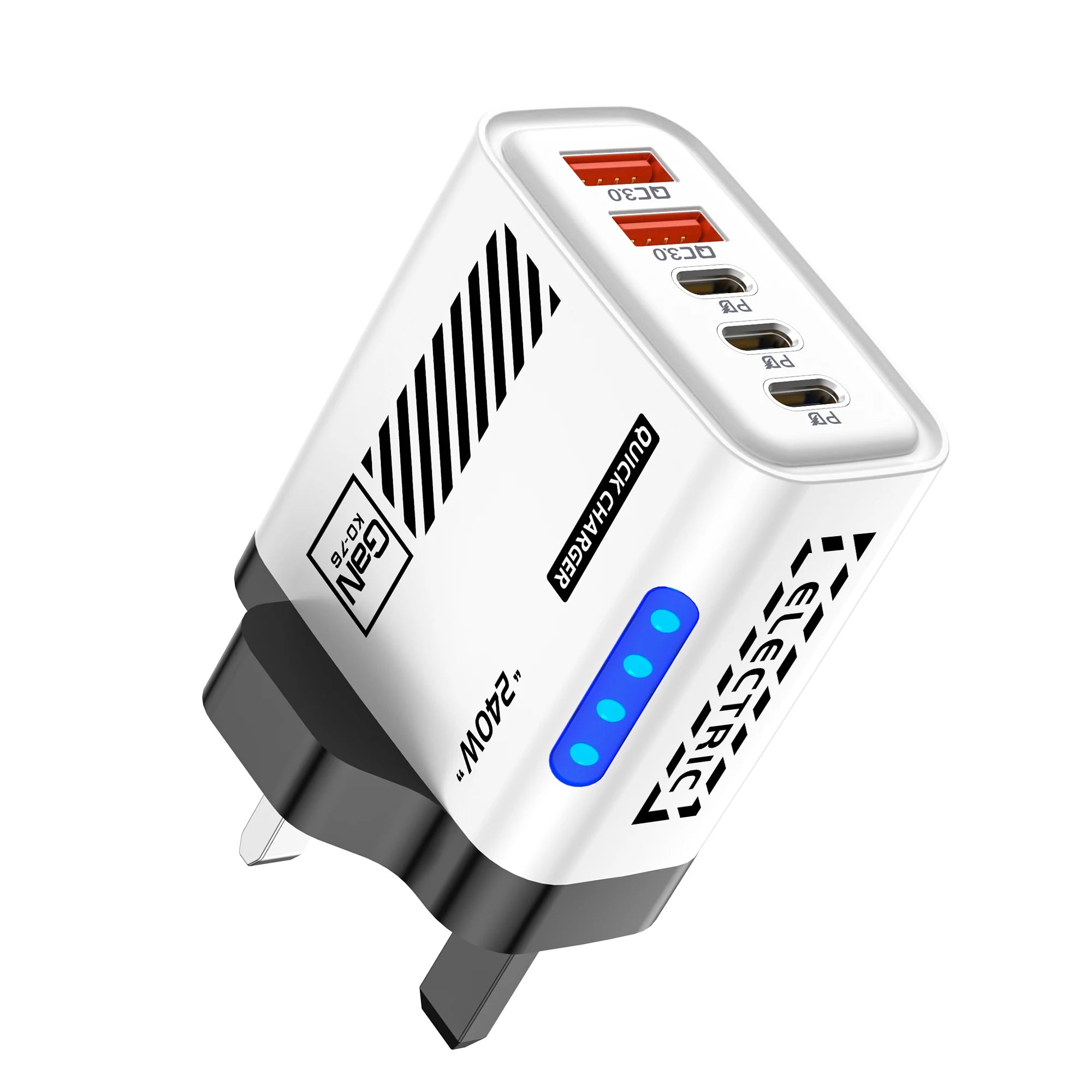 5 Port GaN Fast Charger 240W USB C PD Charger QC 3.0 Wall Adapter for iPhone Samsung Xiaomi Huawei Fast Charging EU US Plug LED