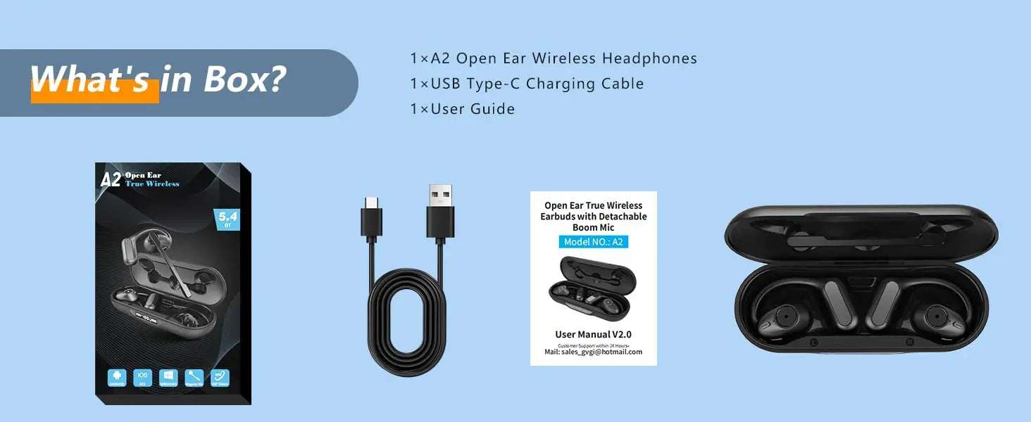 Open Ear Headphones with Boom Mic, Bluetooth 5.4 Wireless Headsets with Detachable Microphone, ENC Noise Cancelling, Mute Button