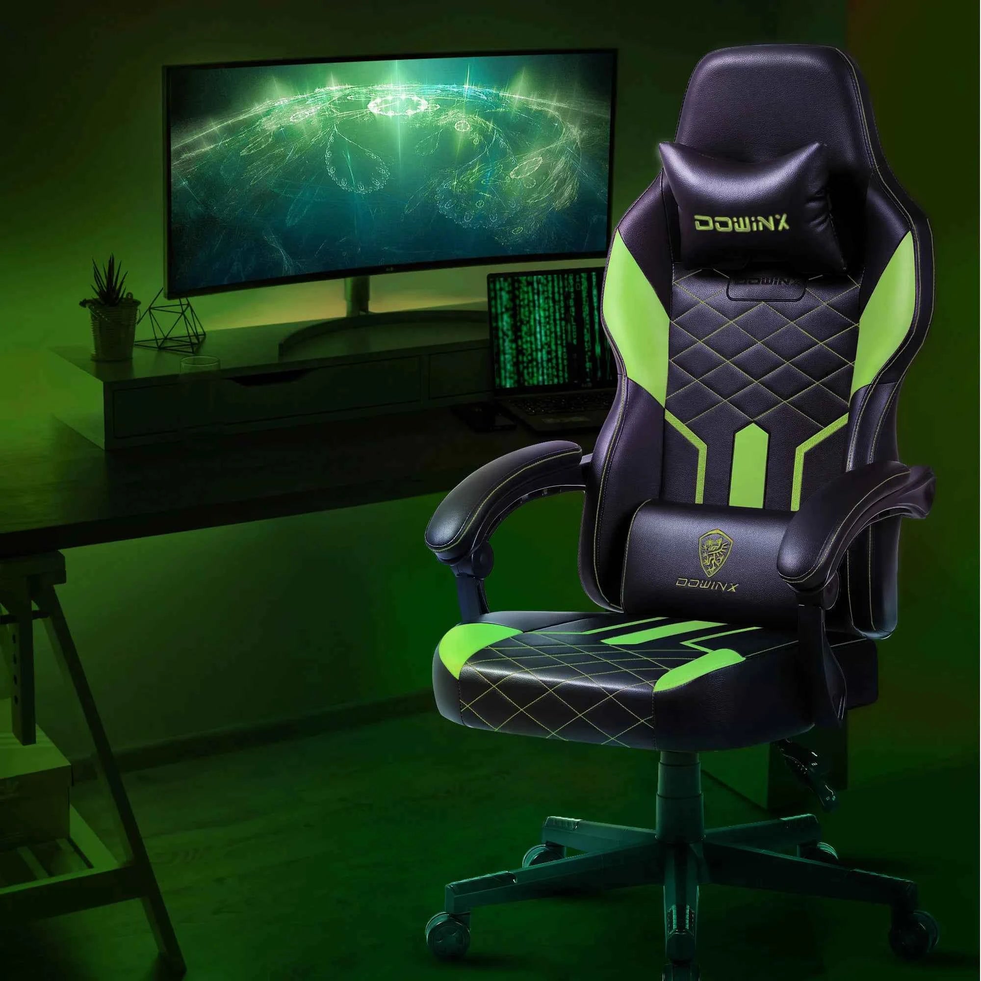 Dowinx Gaming Chair with Pocket Spring Cushion, Ergonomic Computer Chair High Back, Reclining Game Chair Pu Leather 350LBS
