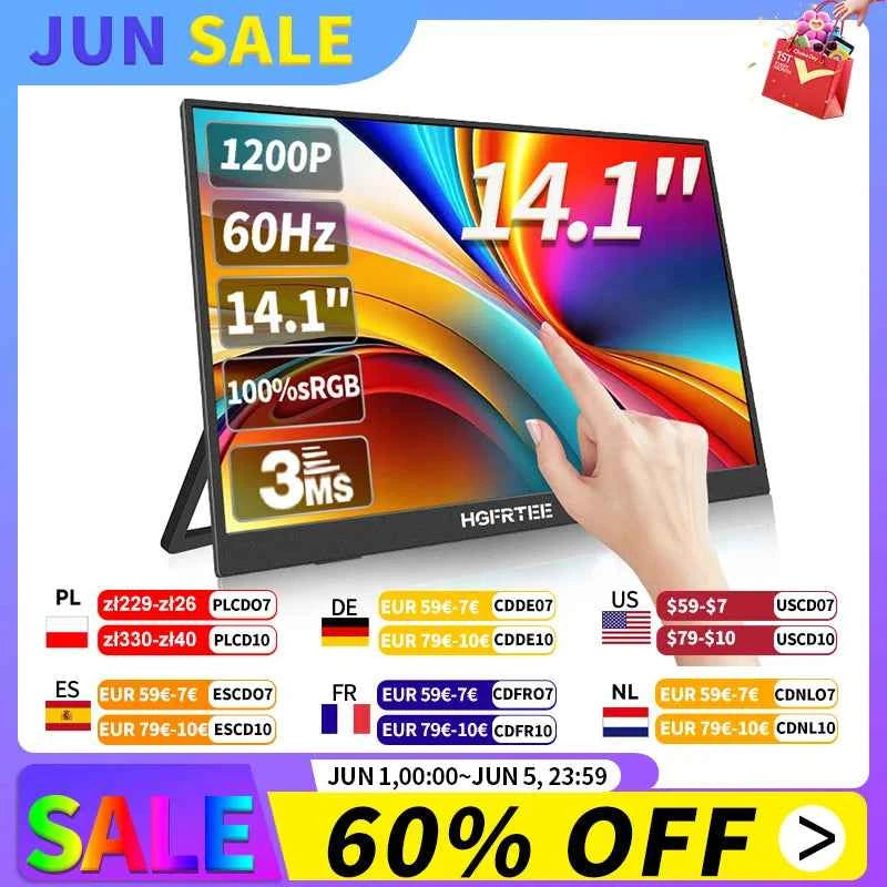 HGFRTEE 14.1inch Portable Monitor Touch Screen 400cd/m² Laptop Second Screen Dispaly HDMI-Compatible For Switch PS4/5