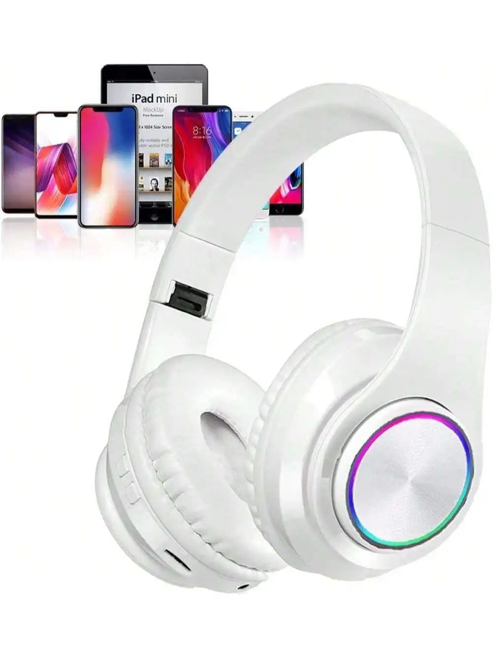 Bluetooth 5.3 Over-Ear Headphones, Active Noise Reduction, Subwoofer Bass, LED Light Design, Foldable Portable Wireless Headset for Gaming, Music, Sports, Phones & Computers