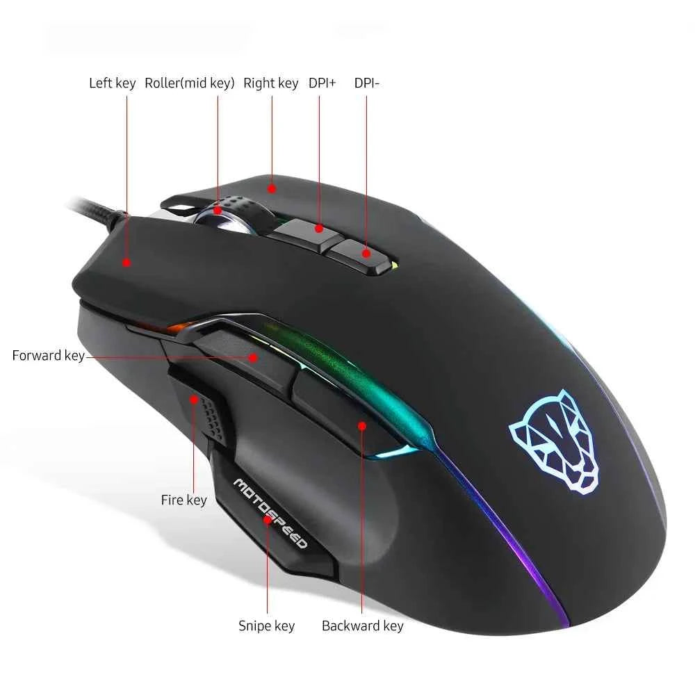 Motospeed V90 Wired Gaming Mouse RGB Backlight 8 Adjustable 50000 DPI Office Game Mouse Macro Drive PMW3325 For Laptop PC
