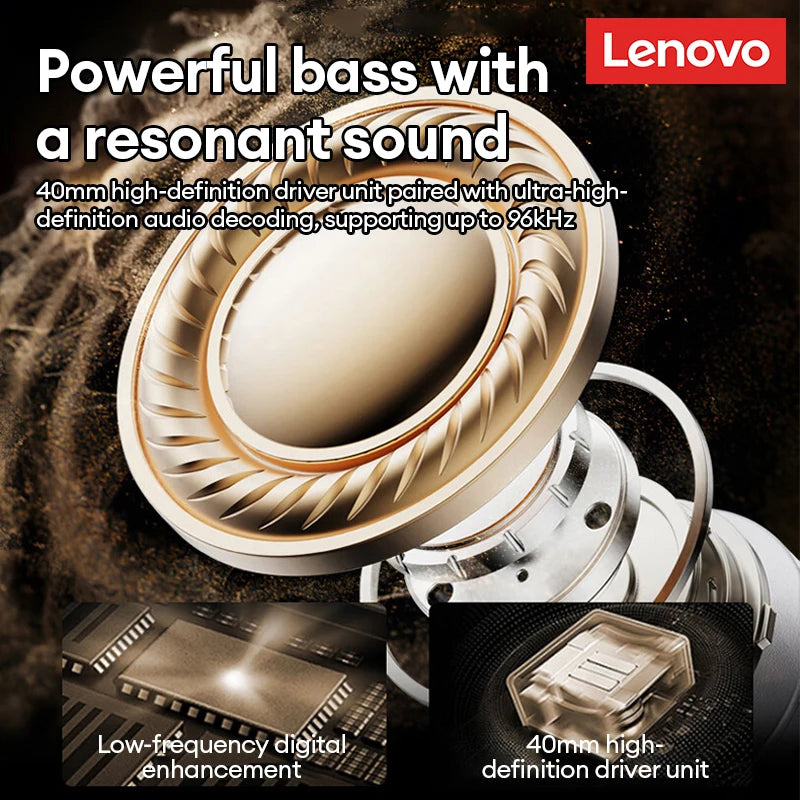 Lenovo Bluetooth 6.0 Over-Ear Headsets Low Latency Music Wired/Wireless Headphones Noise Reduction Stereo Sound LES-107 Earbuds