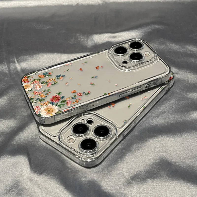 Flower Phone Case For iPhone 16 15 13 11 14 12 17 Pro Max 16E XS XR 7 8 Plus SE Shockproof Transparent Cover Silicone Soft Funda