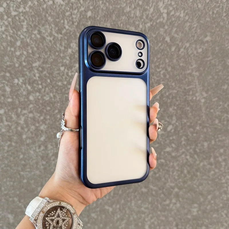 Luxury Transparent Matte Phone Case For iPhone 17Pro Air 17 16 15 14 13 12 11 Pro Max Lens Protection Metallic Color Frame Cover