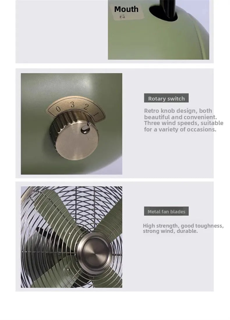 Vintage Desk Fan 12 Inch – Retro Metal Bladeless Fan with 3 Speeds, Quiet Desk Fan for Home Office Classic antique fan