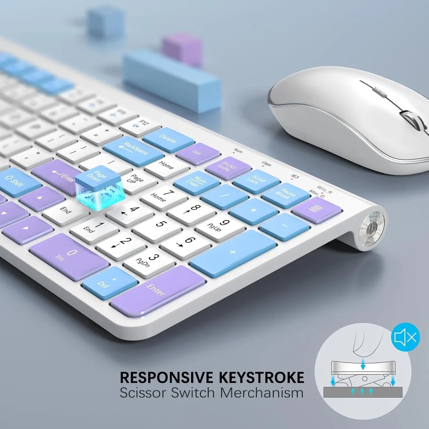 Ergonomic wireless keyboard and mouse, ultra-thin and compact design French AZERTY/ American QWERTY quiet,USB-A and USB-C ports.
