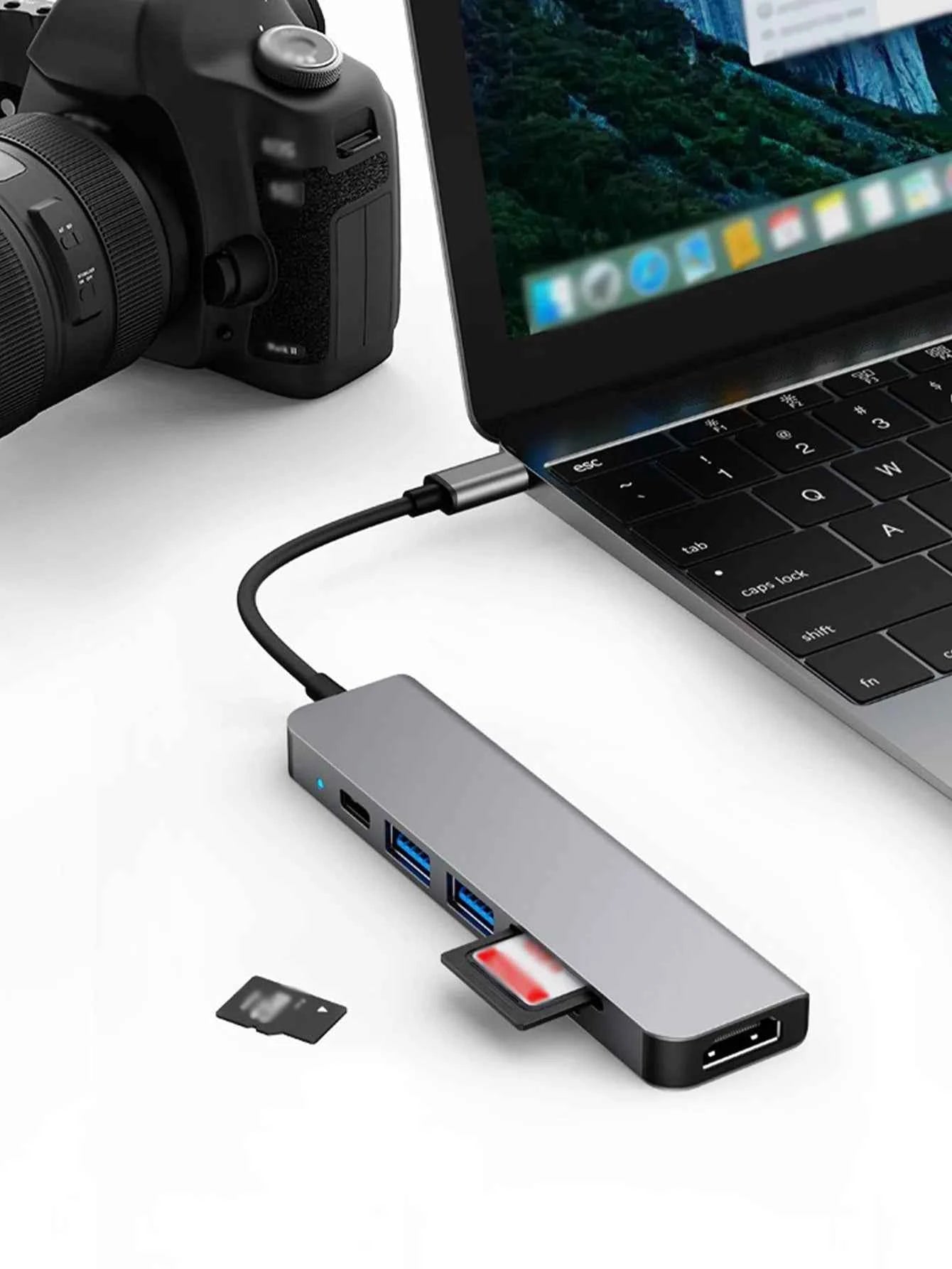 6 in 1 Type-C Docking Station, Support 100W PD Fast Charge, SD/TF Card Dual Card Slot, Portable Multi-Function Docking Station