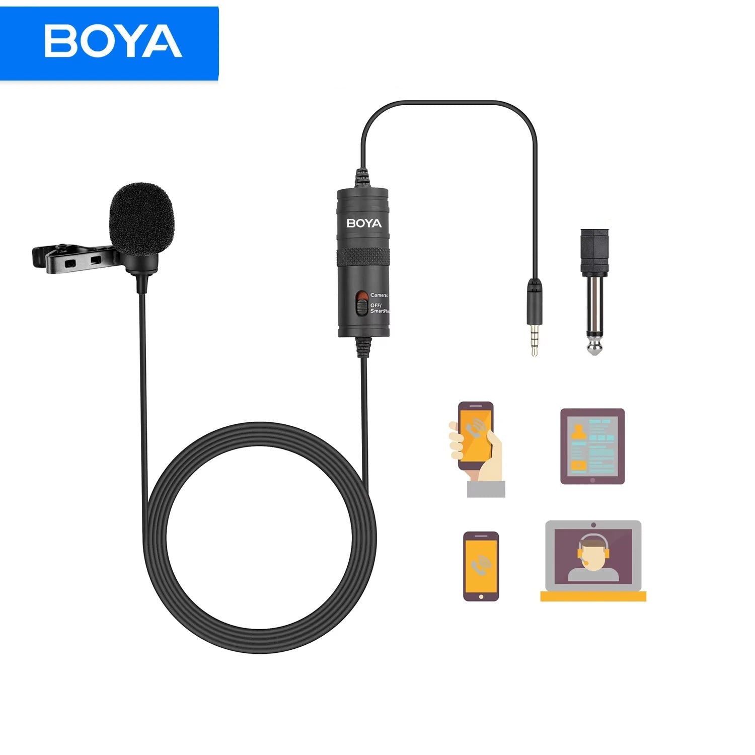 BOYA BY-M1 Condenser Lavalier Lapel Clip-on Microphone 3.5mm TRRS 6M Mic For PC iphone DSLR Camera YouTube Recording Streaming - WinSupport Tech