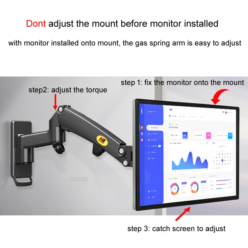 NB F150 Aluminum Gas Spring 3-12kg 100x100 75x75 17'-35' TV Monitor Wall Mount Screen Air Press Wall Bracket Holder Tilt Swivel