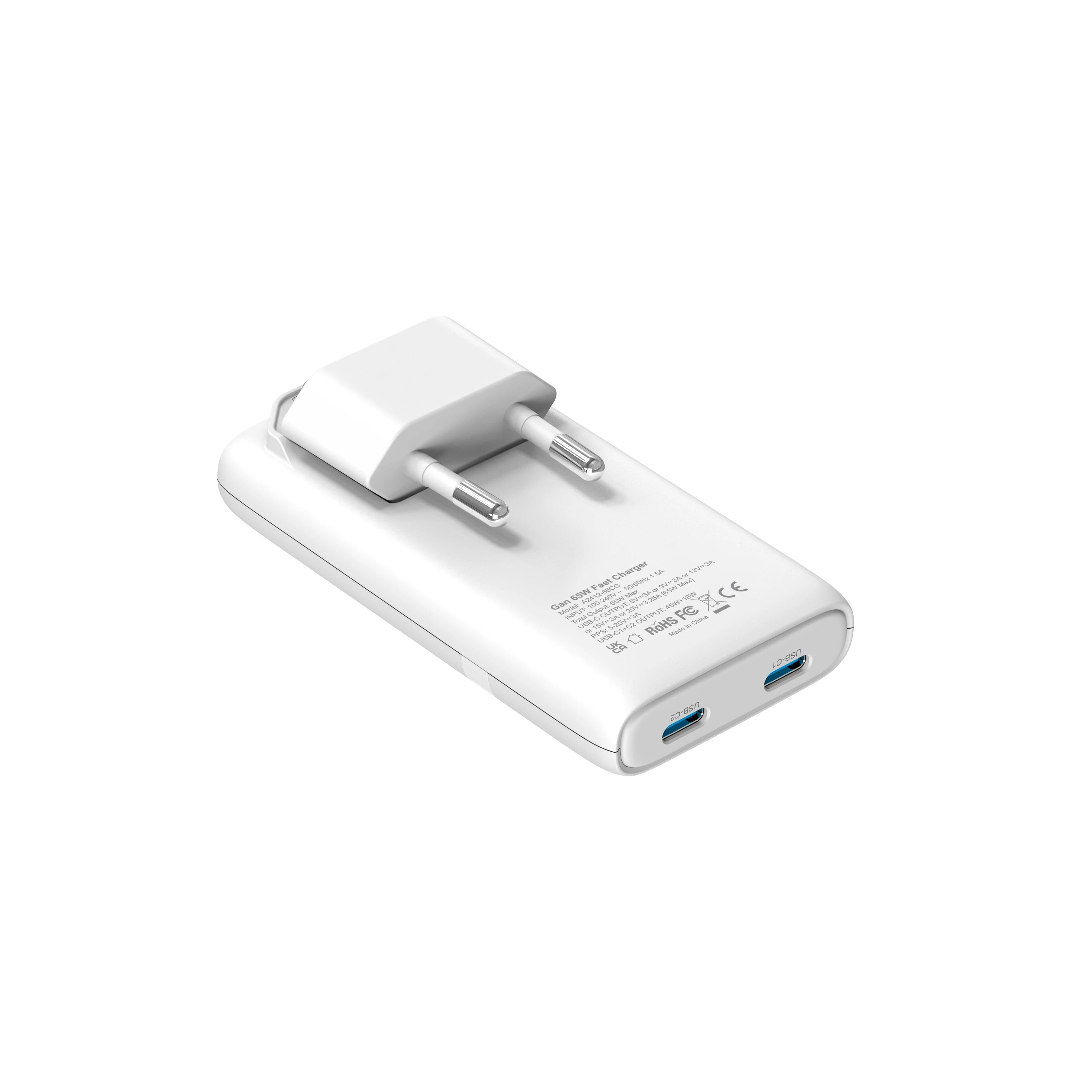 65W Flat GaN USB C Charger Dual-port Fast Wall Charger Compact Power Adapter With Foldable Plug For Mobile Phone