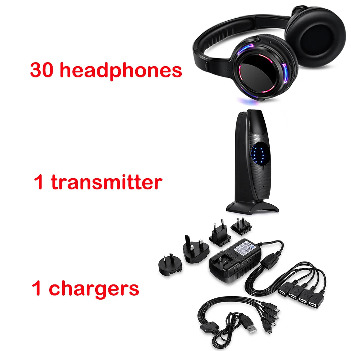 Silent Disco Headphones LED transmitter for Quiet Events,Party,Meeting,Yoga