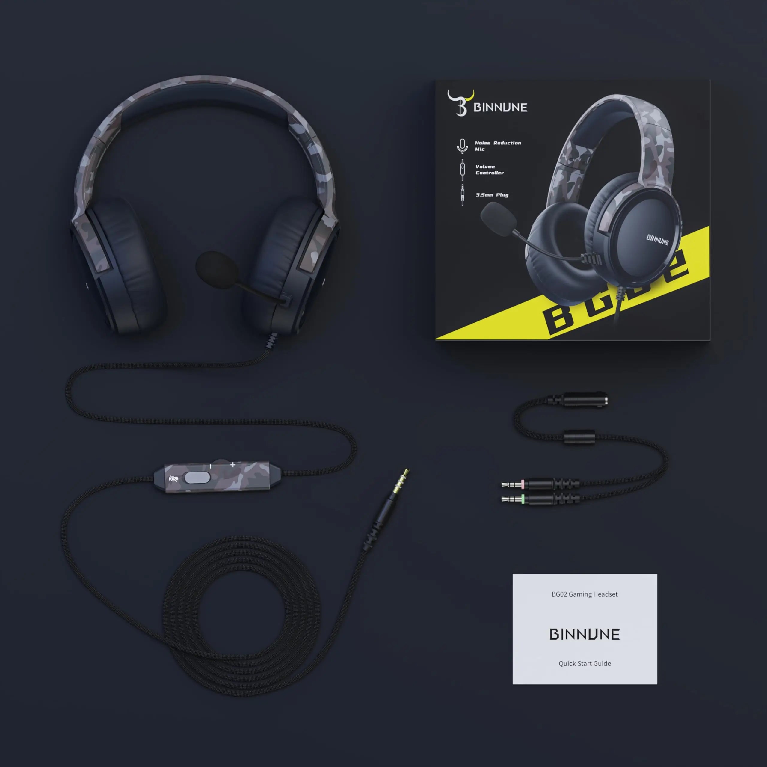 BINNUNE Gaming Headset with Mic – Wired Headphones for PS5, PS4, Xbox Series X|S, Xbox One, PC & Switch, Noise Cancelling Stereo Gaming Headphones.