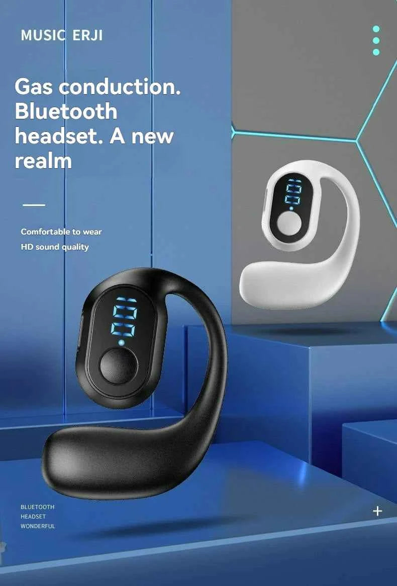Wireless Bluetooth 5.3 Bone Conduction Headphones Open Ear Earbuds, Sports Ear Hook Headset with LED Power Display, Touch Contro