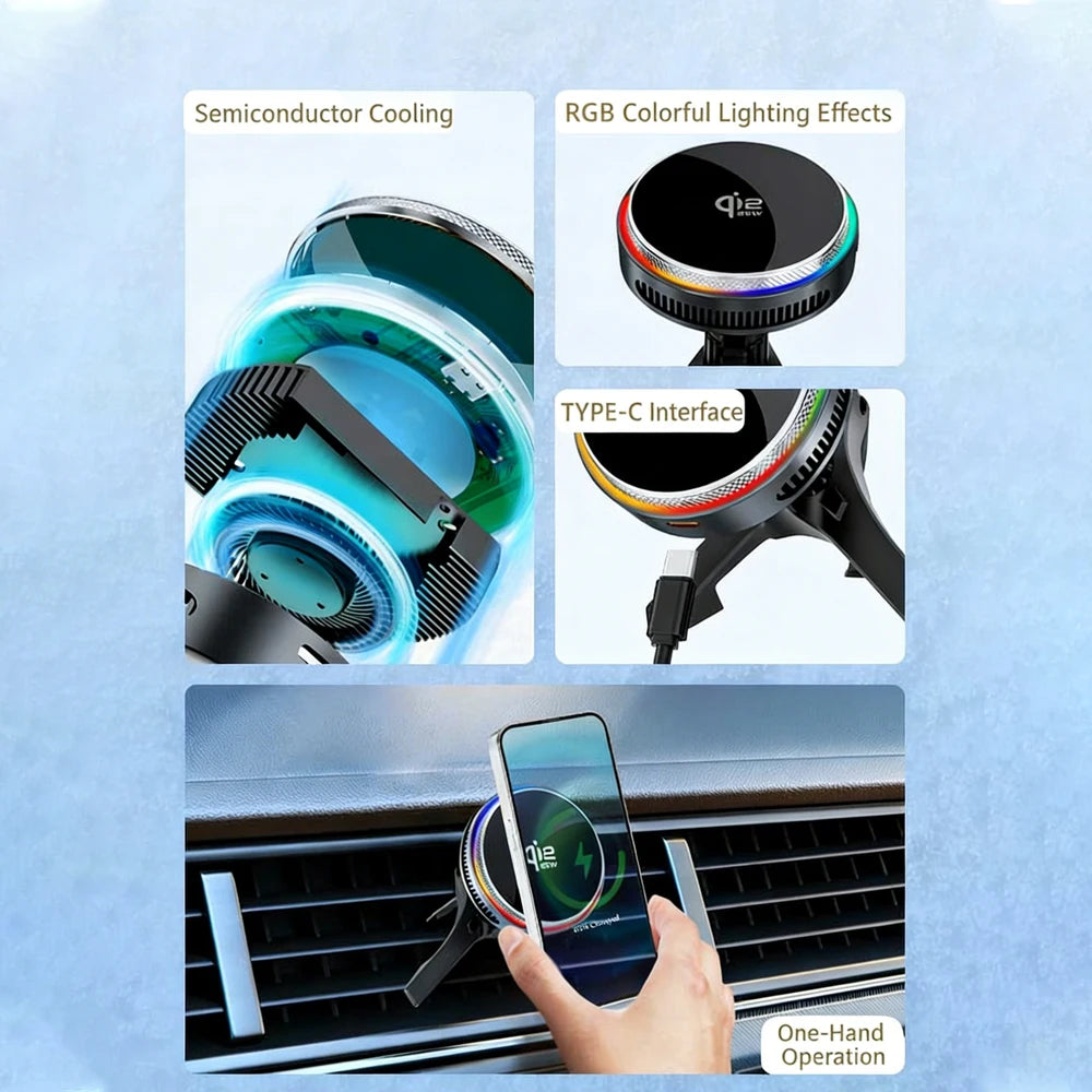 ACEFAST Qi2 25W Magnetic Wireless Car Charger Air Cooling Magnetic RGB Light Phone Holder with Car Lighter Charger For iPhone 17