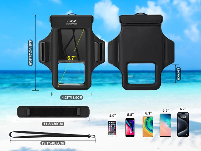 HAISSKY Armband Mobile Phone Waterproof Pouch For iPhone 17 16 15 14 13 12 Pro Max 15 Plus Swimming Surfing Diving Arm Phone Bag