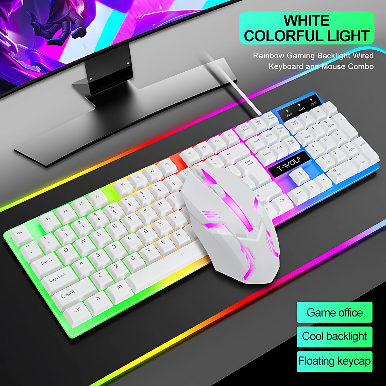 Newly Launched HOT Game Office Universal Light Wired Keyboard And Mouse Set Mechanical Feel Floating High Key Cap Game Mouse Set
