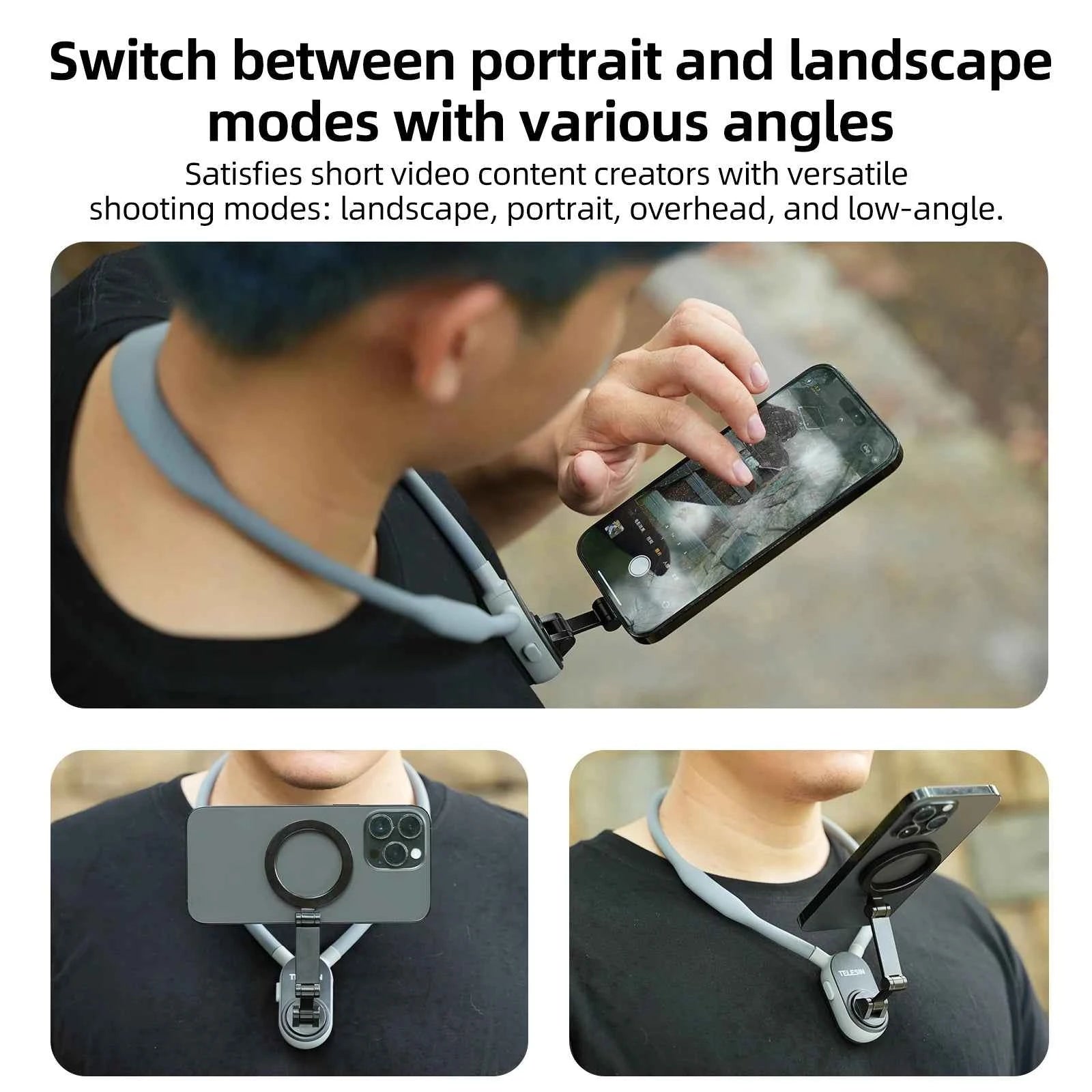 TELESIN Silicone Phone Magnetic Neck Mount Quick Release Hold for Iphone 17 16 15 14 13 SAMSUNG HUAWEI XIAOMI Phone Accessories