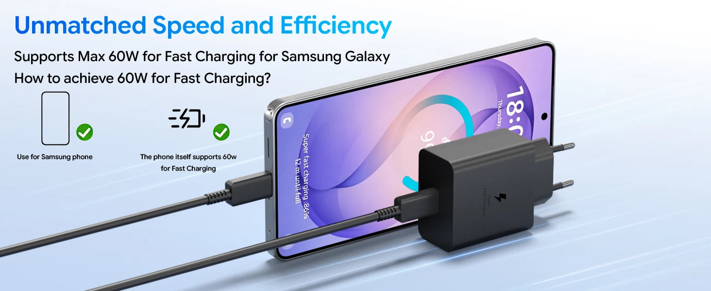 Samsung S26 Ultra original 60W Charger PD Type C Adapter EU Plug Fast Charge Samsung S25+ S25 S24 S23 S22 Ultra A57 Tab S10 S9