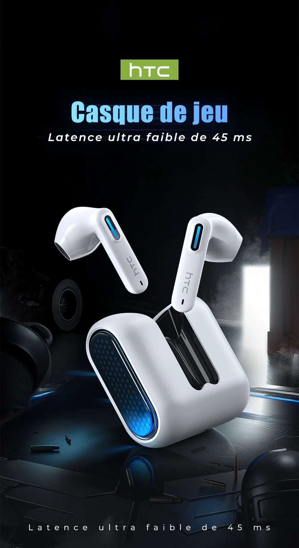 HTC NE49 TWS Wireless Earbuds Bluetooth AI Translator ENC Noise Cancelling 40H Battery Touch Control Stereo Sports Headphones