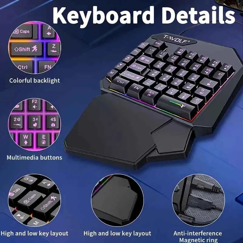 2 in1TF900 Gaming Keyboard and Mouse Set Ergonomic Wireless Gaming Keyboard 7 RGB Backlighting,  for PUBG Mobile Games /Laptop