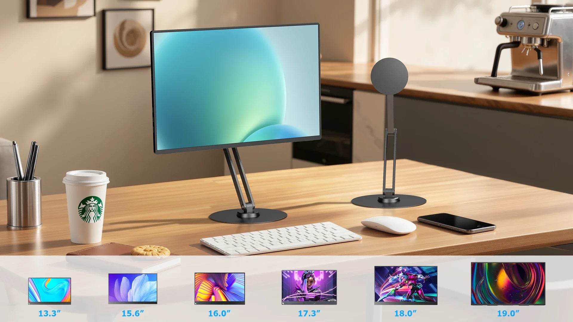 UPERFECT Portable Magnetic VESA Stand with 360° Swivel Base Aluminum Desktop Mount for 10–18.5″ Devices Supports up to 4.4 lbs