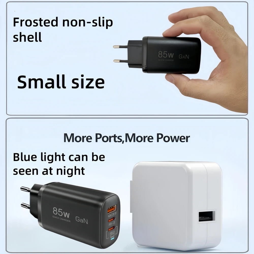 Real 85W GaN Type C Charger USB QC3.0 For Laptop Ipad PPS PD 65W Fast Charge For Samsung Xiaomi iPhone 6-16 Pro Max mobile Phone