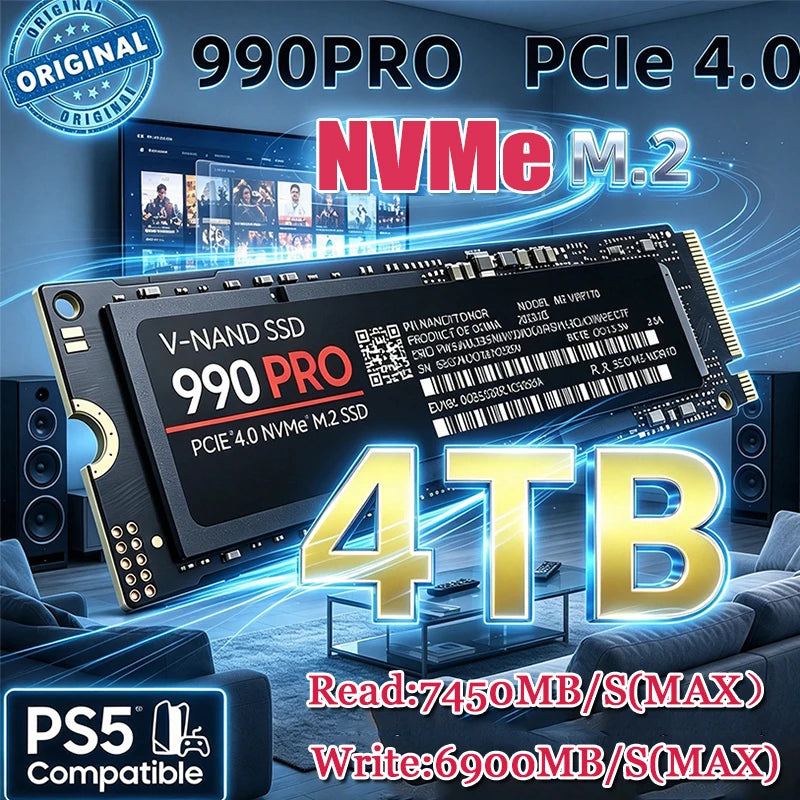 New M.2 990 PRO NVMe SSD PCIe Gen4 High Performance Internal Drive 2TB 4TB Storage Upgrade For PS5 Desktop Laptop