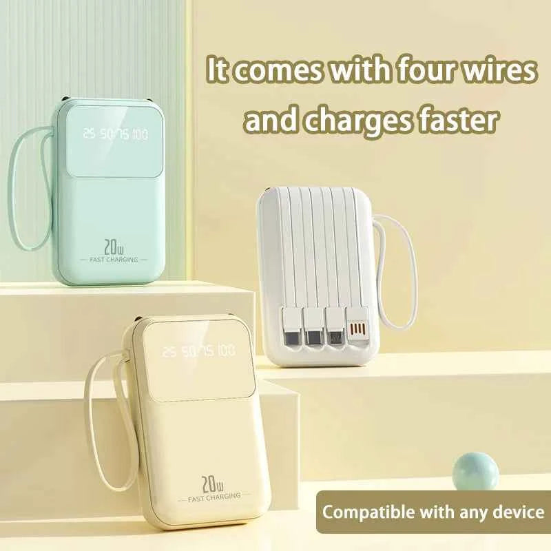 10000mAh compact portable power bank charging with built-in charging cable Powerbank suitable for iPhone/Samsung/Xiaomi/Huaewei