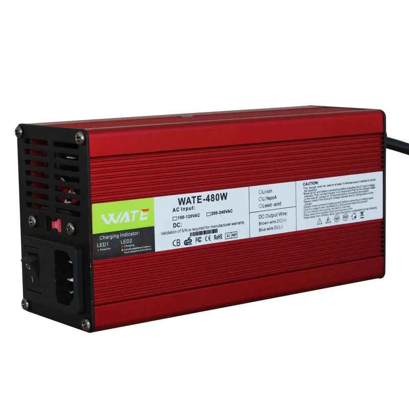 54.6V 8A Charger 13s 48V Lithium ion Battery Charger Output With Cooling Fan Red Aluminum Shell