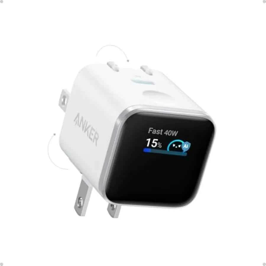 Smart Display Charger, Nano USB C Charger Block, 45W Max GaN Phone Charger, 180° Foldable Plug, Smart Recognition, Built-in Car