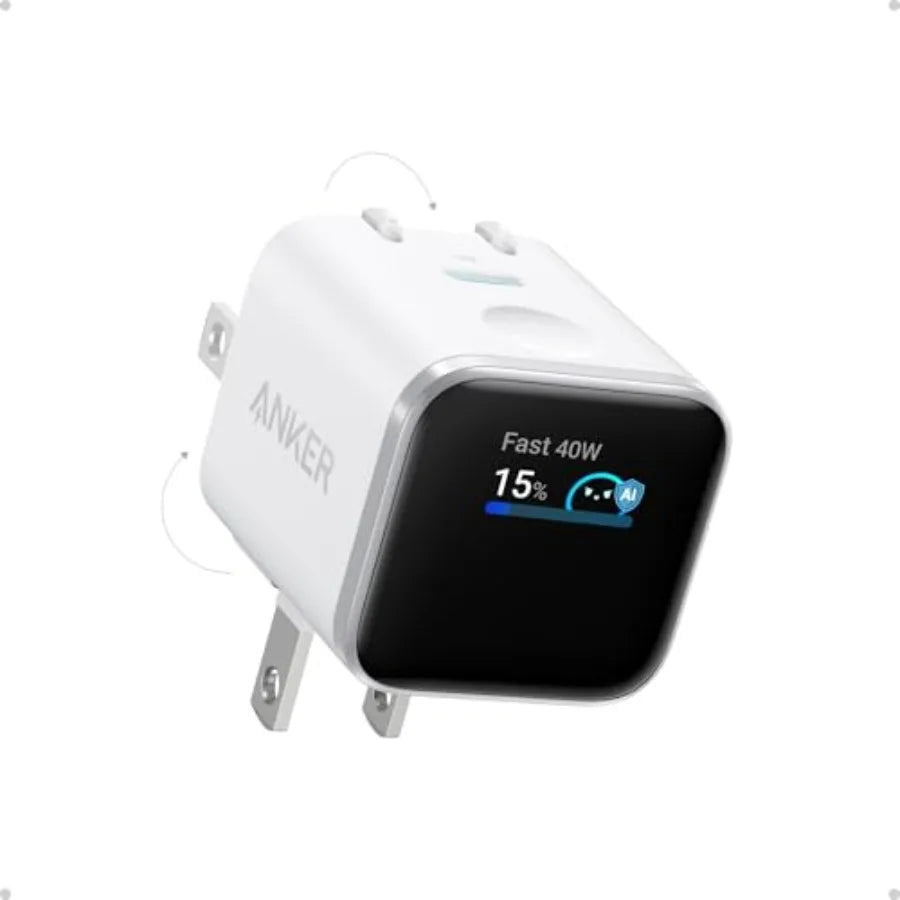 Smart Display Charger, Nano USB C Charger Block, 45W Max GaN Phone Charger, 180° Foldable Plug, Smart Recognition, Built-in Car