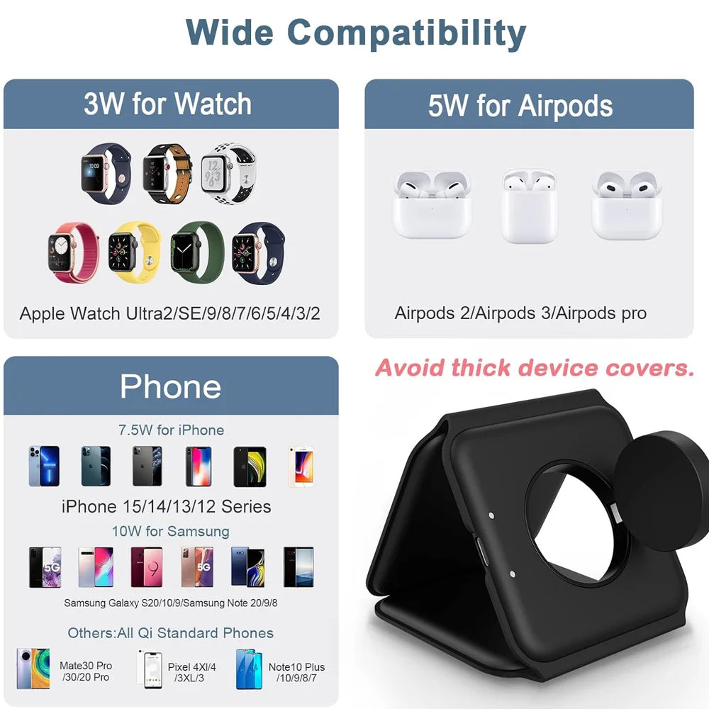 3 in 1 Magnetic Wireless Charger Pad for iPhone 16 15 14 13 Pro Max Apple Watch 9 8 AirPods Chargers Fast Charging Dock Station