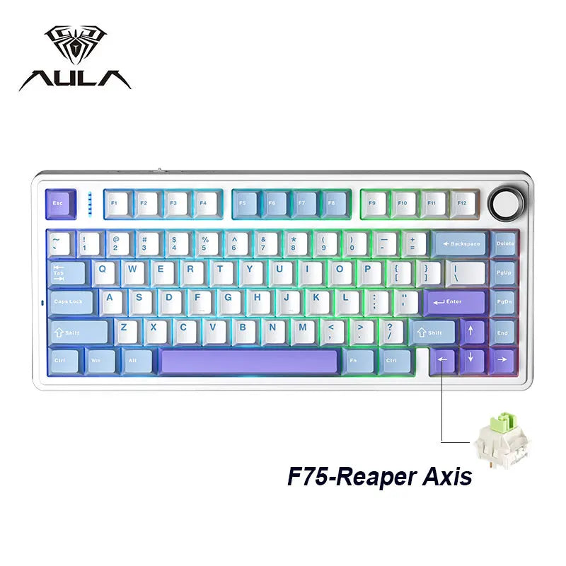 AULA F75 2.4G Wireless/Bluetooth/Wired Gaming Mechanical Keyboard RGB Customized 75% Layout OEM Profile Gasket Structure - WinSupport Tech