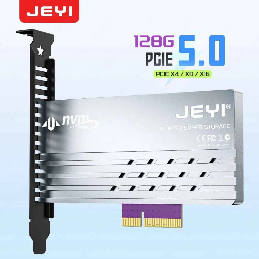 JEYI PCIe 5.0 to M.2 NVMe Adapter Card, High-Speed PCIe X4/X8/X16 to M2 SSD Converter with Cooling Heatsink for Gen5 SSD 128Gbps