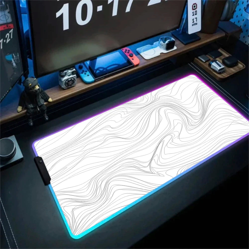 Anime Led Mouse Pad Strata Liquid White RGB Desk Carpet XL Luminescence Mouse Mat With Backlight Line Rubber anti slip Mousepad