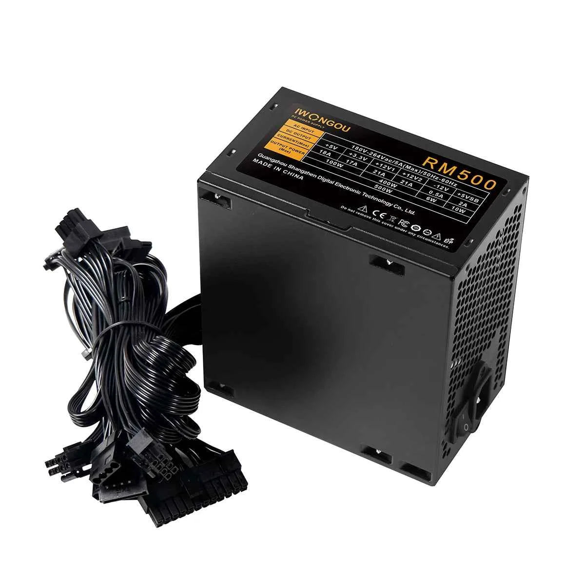 IWONGOU PC Power Supply Unit 500W 600W 750W Black Gaming Quiet 120MM 24pin 12V ATX Desktop Computer Power Supply for BTC