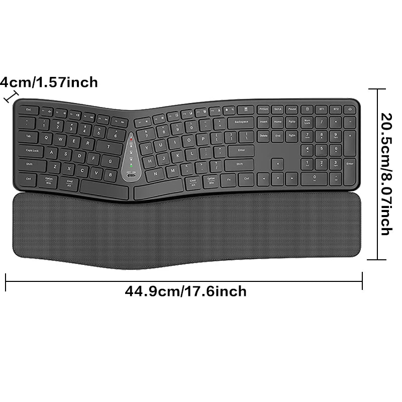 Ergonomic Wireless Silent Split Keyboard Mouse Combo With Wrist Rest BT Dual Mode Wireless Rechargeable Keyboard For Win7/8/10